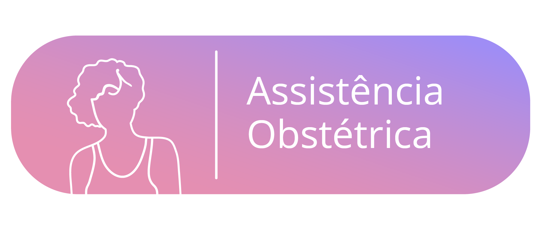 Arte possui fundo degradê do rosa para o lilás. À direita o texto: Assistência Obstétrica. À esquerda, a ilustração de uma silhueta feminina.