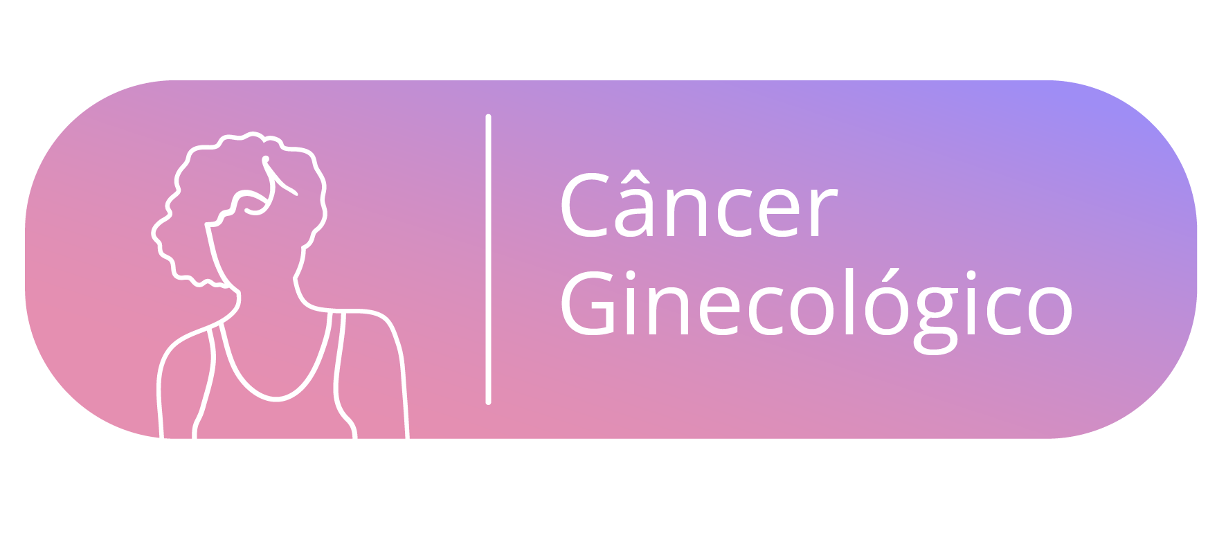 Arte possui fundo degradê do rosa para o lilás. À direita o texto: Câncer ginecológico. À esquerda, a ilustração de uma silhueta feminina.