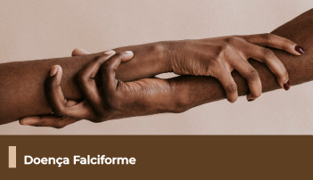 A imagem mostra mãos se segurando, abaixo uma faixa com o texto 